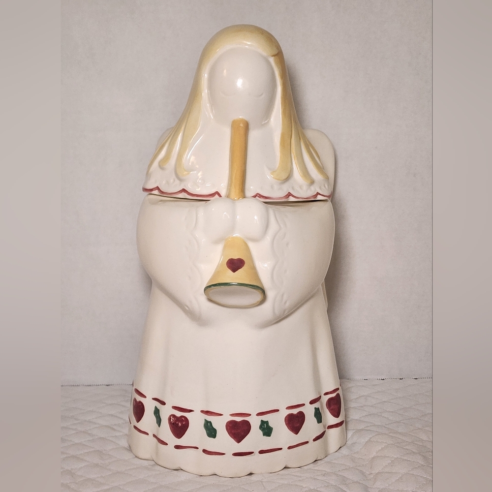 Vintage Noel Treasure Craft Christmas Angel Cookie Jar Horn Trumpet 13.5"